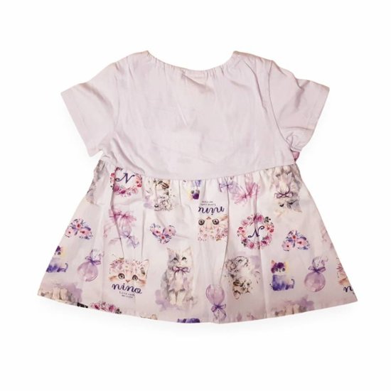 nino「ねこプリント切り替えTシャツ」(90-140cm) 【メール便送料無料】画像