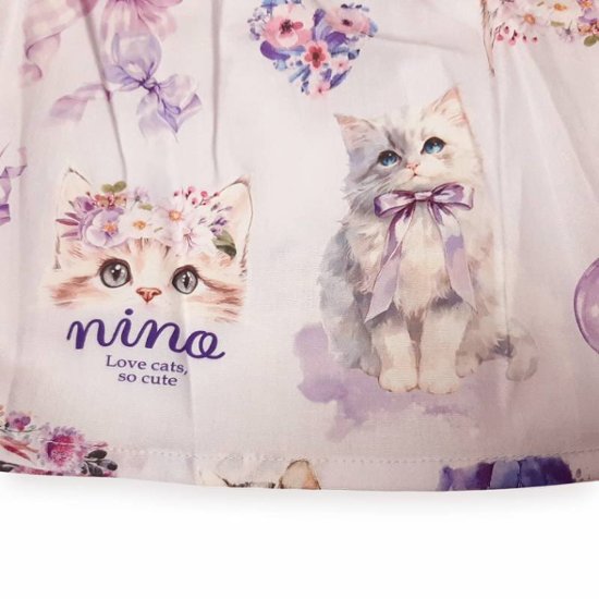 nino「ねこプリント切り替えTシャツ」(90-140cm) 【メール便送料無料】画像