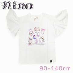 nino「ラベンダーねこプリントフレアースリーブTシャツ」(90-140cm) 【メール便送料無料】の画像