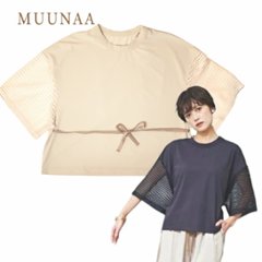 MUUNAA「接触冷感鹿の子天竺メッシュ袖Tシャツ」FREE   【メール便送料無料】の画像