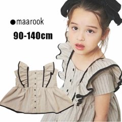 maarook「コットンリネンストライプフリルチュニック」(90-140cm)   【メール便送料無料】の画像