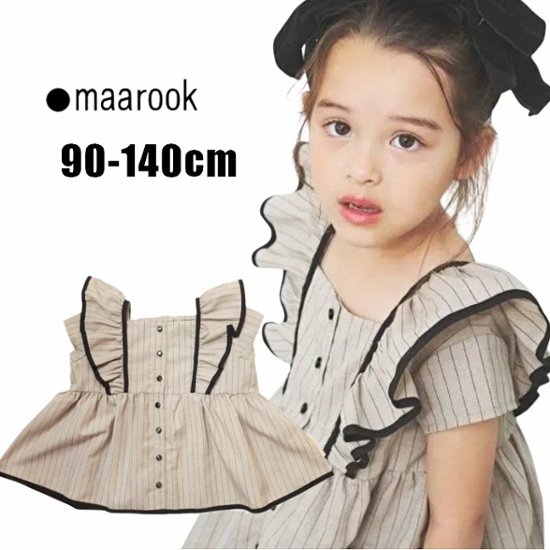 maarook「コットンリネンストライプフリルチュニック」(90-140cm)   【メール便送料無料】画像