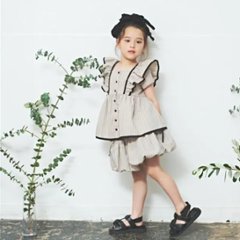 maarook「コットンリネンストライプフリルチュニック」(90-140cm)   【メール便送料無料】画像