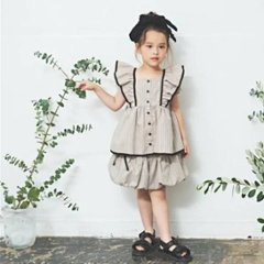 maarook「コットンリネンストライプフリルチュニック」(90-140cm)   【メール便送料無料】画像