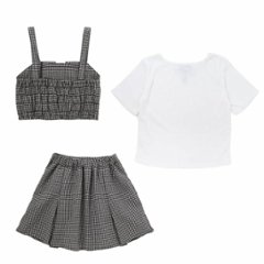 ZIDDY「リブTシャツ＋ギンガムビスチェ＆スカート 3点セット」 (140-160cm)画像