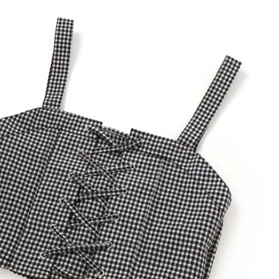ZIDDY「リブTシャツ＋ギンガムビスチェ＆スカート 3点セット」 (140-160cm)画像