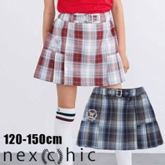 nexchic (ネクシック) 「エンブレム刺繍入りチェック柄プリーツスカパン」(120-150cm) の画像