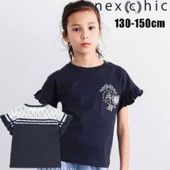 nexchic (ネクシック) 「セーラーカラー風レース切り替えTシャツ」(130-150cm)　メール便送料198円対応の画像