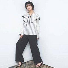 MUUNAA「ポリエステルツイルミドルワイドパンツ」FREE   画像