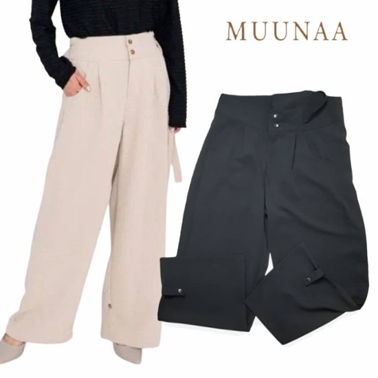 MUUNAA「ポリエステルツイルミドルワイドパンツ」FREE   画像
