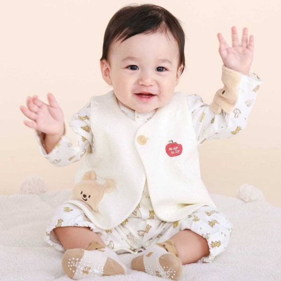 SLAP SLIP baby (スラップスリップ) 「 くまちゃんフェイスモチーフキルティングベスト」(70-80cm)  メール便対応可画像