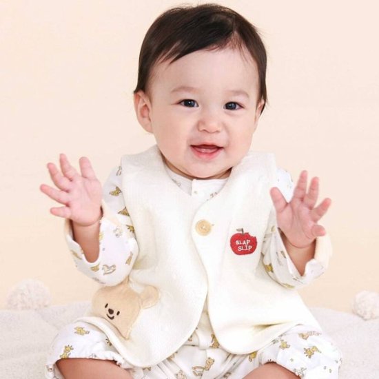 SLAP SLIP baby (スラップスリップ) 「 くまちゃんフェイスモチーフキルティングベスト」(70-80cm)  メール便対応可画像