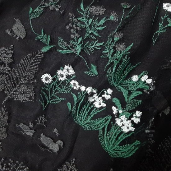 SUPER HAKKA「花舞う森辺刺繍チュールレース×コットンタイプライターギャザースカート」 F画像
