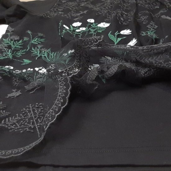SUPER HAKKA「花舞う森辺刺繍チュールレース×天竺×コットンタイプライターブラウス」 F画像