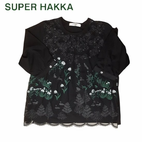 SUPER HAKKA「花舞う森辺刺繍チュールレース×天竺×コットンタイプライターブラウス」 F画像