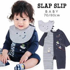 SLAP SLIP baby (スラップスリップ) 「 ミニ裏毛ボーダー切り替えロンパース＋スタイセット」(70-80cm)  メール便対応可の画像