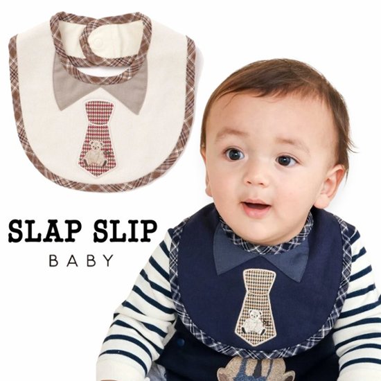 SLAP SLIP baby (スラップスリップ) 「 ネクタイパッチ付き裏毛スタイ」ワンサイズ  メール便対応可画像