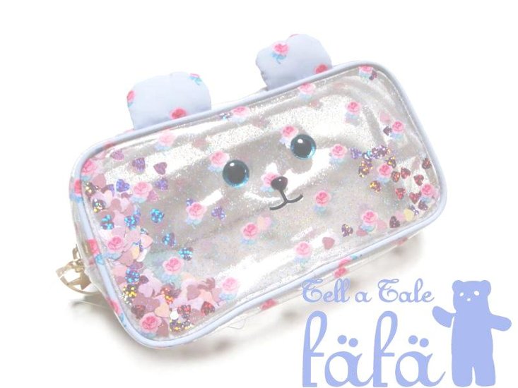 fafa「AMELIA ROSE クリアPVCスパンコール入りくまちゃんフェイスペンケース」（F）ROSE柄画像