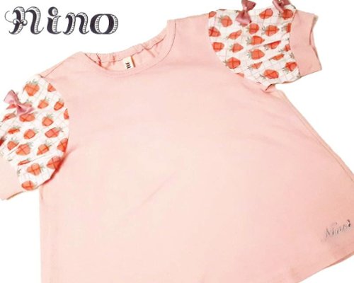 nino「シアーチェックストロベリープリント袖Tシャツ」(90-130cm) 【メール便送料無料】の画像
