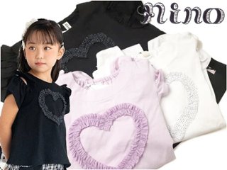 nino「フリルハート付きオフショルダーTシャツ」(90-130cm) 【 メール便送料無料】の画像