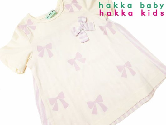 hakka baby&kids 「【KEEP DRY】リボン柄ストライプ切り替えチュニック」 (80-130cm） 【メール便送料無料】の画像