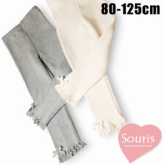 Souris(スーリー)「裾レース編み リボン付き 綿ニット スパッツ」（80-125cm） 【メール便送料無料】の画像