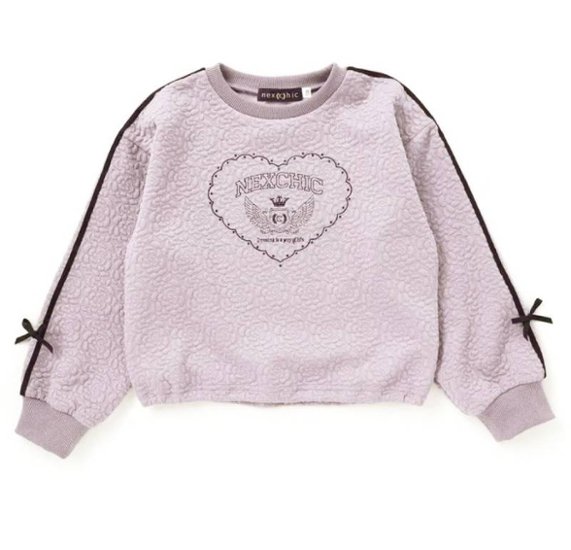 nexchic (ネクシック) 「ハート刺しゅう袖リボンキルトトレーナー」(110-150cm) 画像