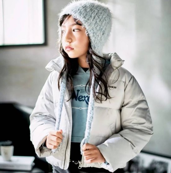 nexchic「ハートロゴタフタダウンジャケット」(140-150cm) 画像