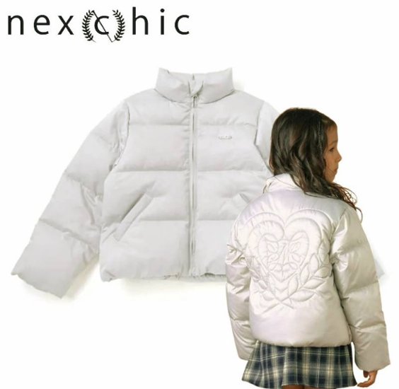 nexchic「ハートロゴタフタダウンジャケット」(140-150cm) 画像