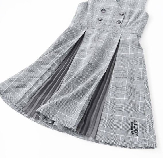 ZIDDY「シフォンプリーツ入りチェック柄ジャンパースカート」 (150-160cm) 画像