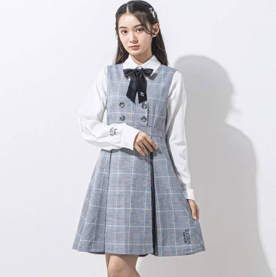 ZIDDY「シフォンプリーツ入りチェック柄ジャンパースカート」 (150-160cm) 画像