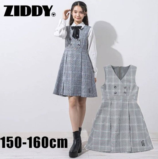 ZIDDY「シフォンプリーツ入りチェック柄ジャンパースカート」 (150-160cm) 画像