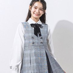 ZIDDY「シフォンプリーツ入りチェック柄ジャンパースカート」 (150-160cm) 画像