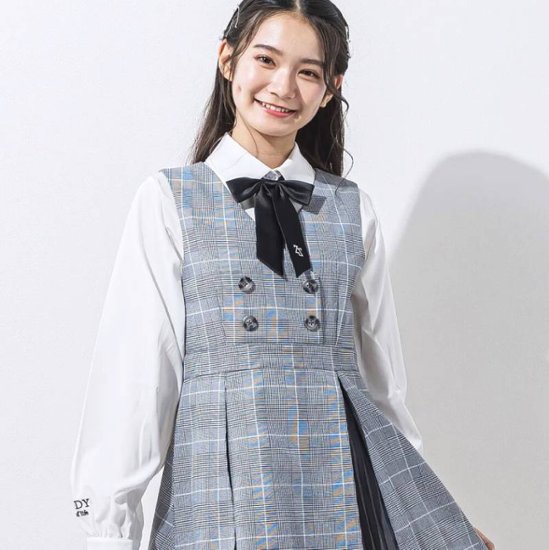 ZIDDY「シフォンプリーツ入りチェック柄ジャンパースカート」 (150-160cm) 画像