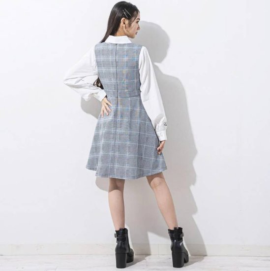 ZIDDY「シフォンプリーツ入りチェック柄ジャンパースカート」 (150-160cm) 画像