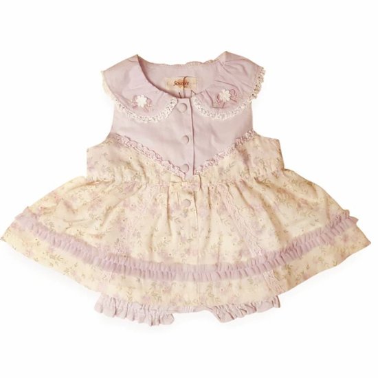 Souris(スーリー) 「丸襟フラワープリントonフラワー刺繍 ミルキースーツ 642」（80-90cm）画像