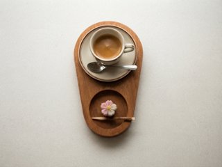 オーク材のコーヒートレイ、ティータイム用の木製サービングトレイ、無垢材トレイ、コーヒーサービングエスプレッソトレイ、サトモクショップ画像