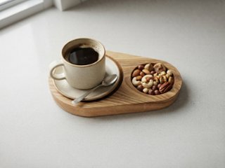オーク材のコーヒートレイ、ティータイム用の木製サービングトレイ、無垢材トレイ、コーヒーサービングエスプレッソトレイ、サトモクショップ画像