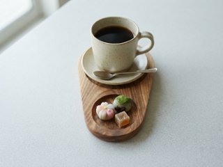 オーク材のコーヒートレイ、ティータイム用の木製サービングトレイ、無垢材トレイ、コーヒーサービングエスプレッソトレイ、サトモクショップ画像