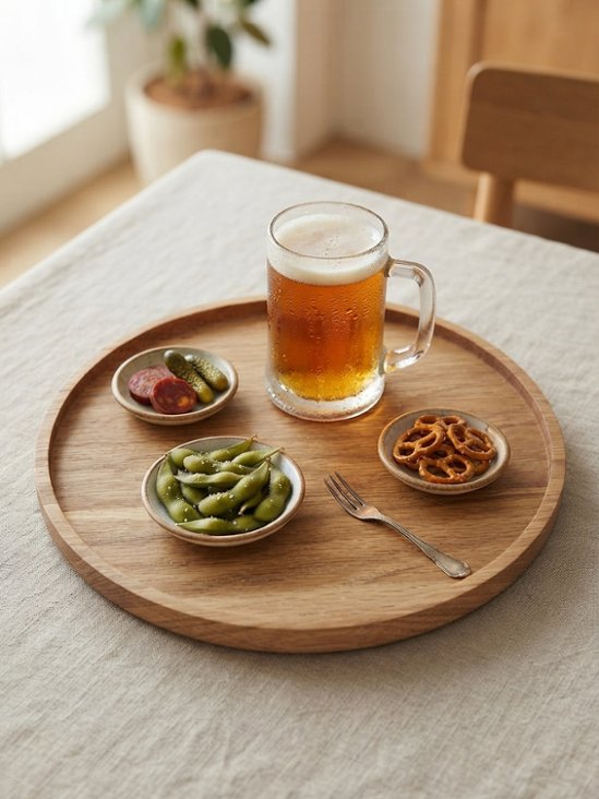 オーク材のモーニングトレイ｜トレイ 丸  朝食 木製 皿 日本製 トースト デザートトレイ22cm 洋食器 木の皿 母の日 誕生日 ギフト プレゼント画像