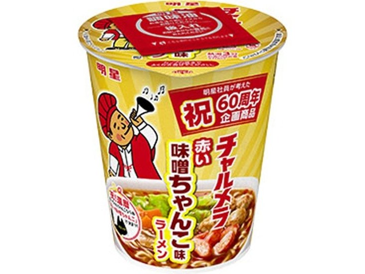 明星 チャルメラカップ 赤い味噌ちゃんこ味ラーメン  ×12 【全国送料無料】(一部地域別途)画像