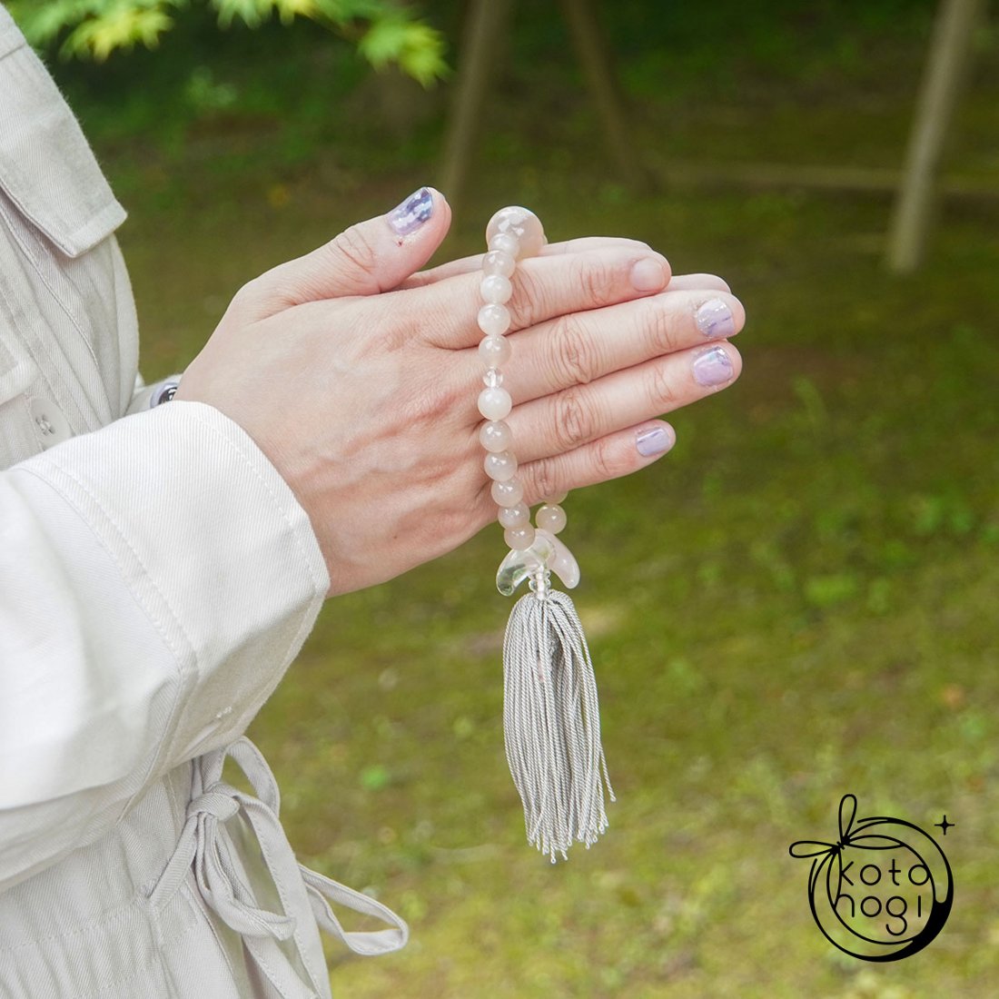 恋愛成就のお守り数珠「ひとえ」 天然石 桜瑪瑙 ピンクムーンストーン 