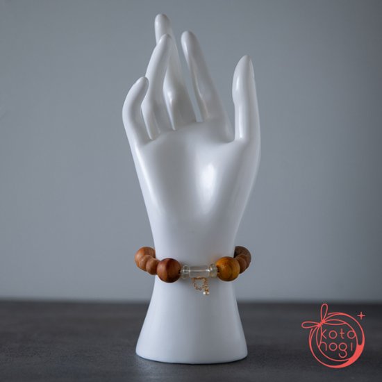 家庭円満・長寿繁栄・魔除けのお守りブレスレット「木魂」和歌山産みかん木玉×和歌山産柿木玉×和歌山産桃木玉×和歌山産ハゼ木玉×狐面水晶画像