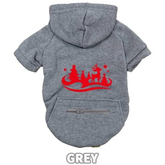 クリスマス柄 【CHRISTMAS TREE】 犬用パーカー スウェットパーカー ジップポケット付き犬服 超小型犬〜大型犬 お好きな犬服やTシャツ等にもプリント出来ます画像