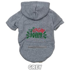 クリスマス柄 【Holly Jolly】 犬用パーカー スウェットパーカー ジップポケット付き犬服 超小型犬〜大型犬 お好きな犬服やTシャツ等にもプリント出来ます画像