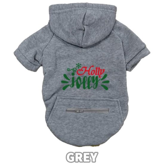 クリスマス柄 【Holly Jolly】 犬用パーカー スウェットパーカー ジップポケット付き犬服 超小型犬〜大型犬 お好きな犬服やTシャツ等にもプリント出来ます画像