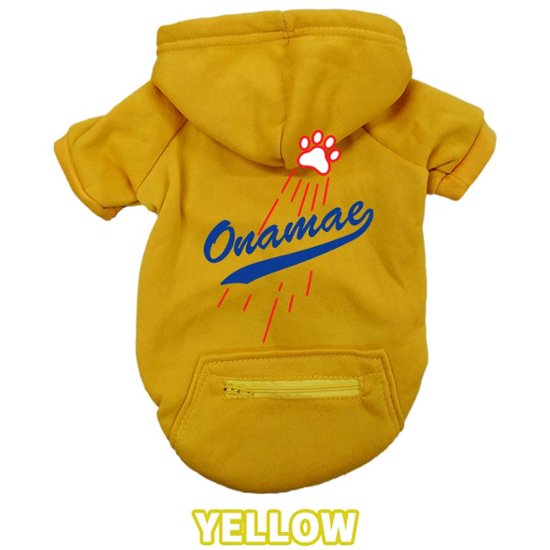 愛犬の名入れが出来る メジャーリーグチーム風パロディー柄 犬用ヨットパーカー チームロゴ/野球チーム風/デコピン風 犬服 超小型犬〜大型犬 お好きな犬服やTシャツ等にもプリント出来ます画像