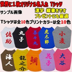 愛犬の名入れが出来る 漢字 縦書きタイプ ブルドッグ パグ フレンチブル用 Tシャツ 名前入り犬服  小型犬〜中型犬 プリントカラーは10色　お名前だけで作れます画像
