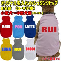 愛犬の名入れが出来るメッシュタンクトップ ローマ字アルファベット横書きタイプ　名前入り犬服 お好きな犬服やTシャツ等にもプリント出来ますの画像