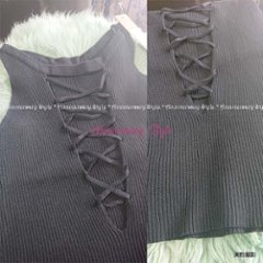 トップス 白 黒 グレー 即納 F ニット タンクトップ ニット ベスト シンプル セクシー 2271796 スリム カットソー 服 服装 編み上げ画像